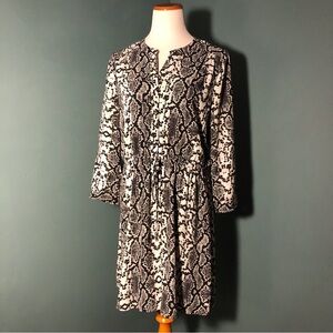 Black Rainn snake skin print lined dress drawstring waist midi , black and white